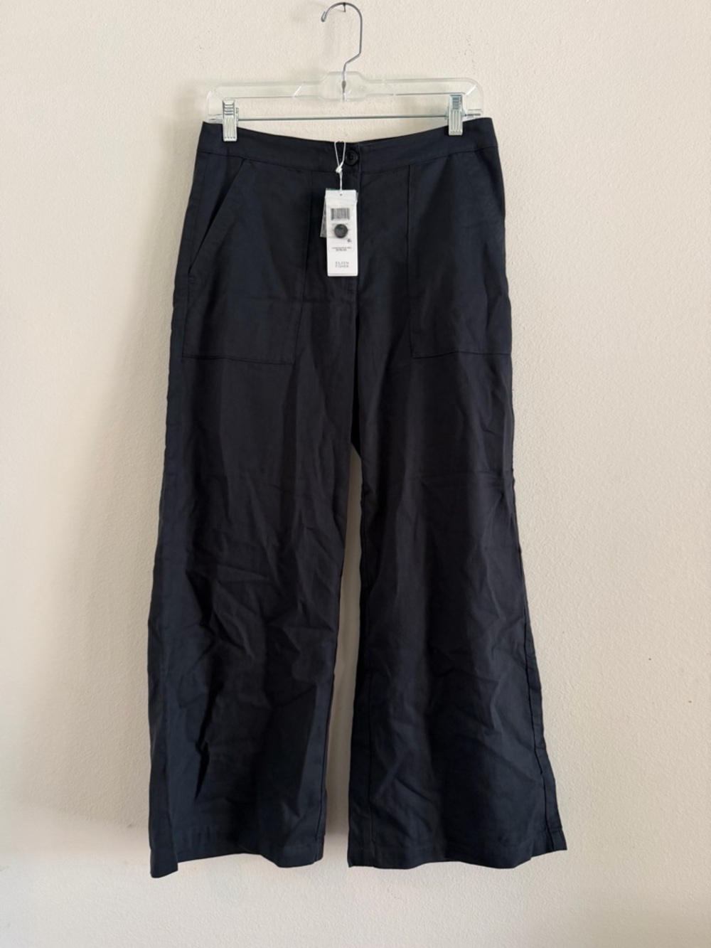 NWT Eileen Fisher Black Wide-Leg Soft Organic Cotton Twill Pants - Size 4